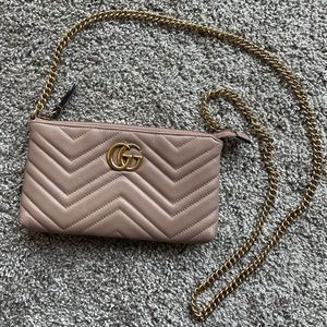 Gucci GG Marmont Chain Wallet - Leather Pink Greige